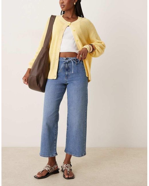Jdy Cropped Jeans Met Wijde Pijpen En Gestrikte Taille in het Blue