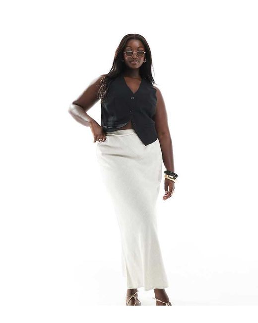 Falda Larga De Corte Al Bies De Mezcla De Lino De Asos Design Curve-Neutro ASOS de color White