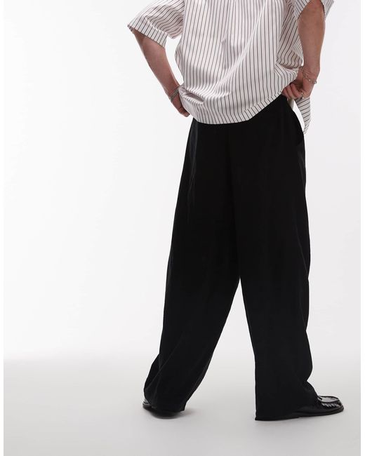 Topman White Casual Linen Blend Relaxed Trousers for men