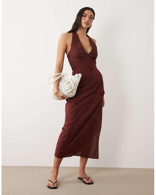 ASOS Red Halter Neck Midi Sundress With Chiffon Sculpted Bust Detail