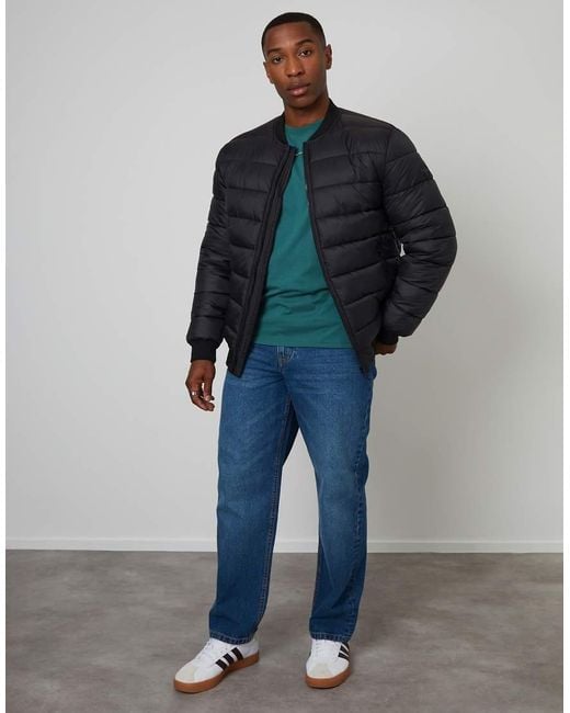 Threadbare Blue Quilted Bomber Jacket for men