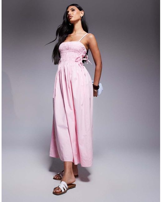 River Island Purple Shirred Strappy Midi Dress
