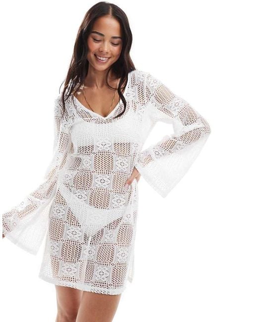New Look White Granny Square Lace Kaftan