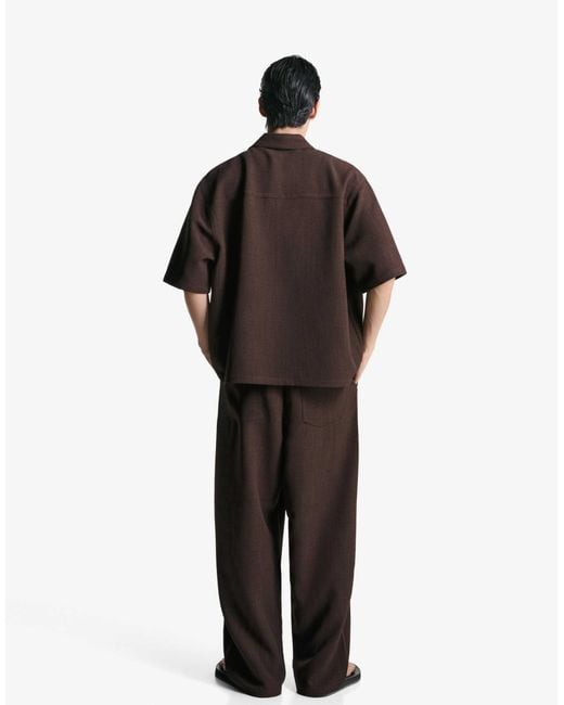 Bershka – kurzärmliges elegantes hemd in Brown für Herren