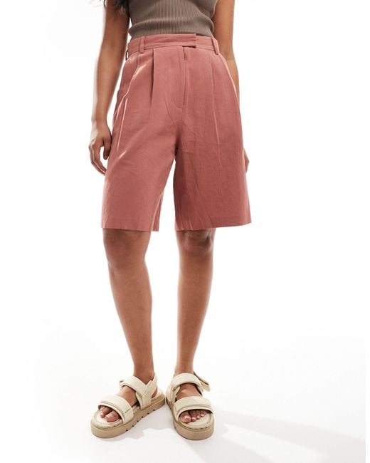 ASOS Red Longline High Waisted Short With Linen
