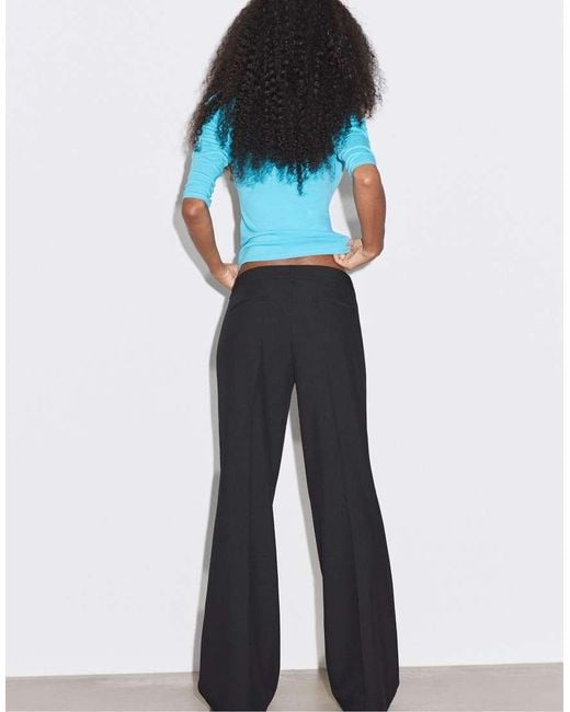 Stradivarius Blue Low-Rise Straight Smart Trousers