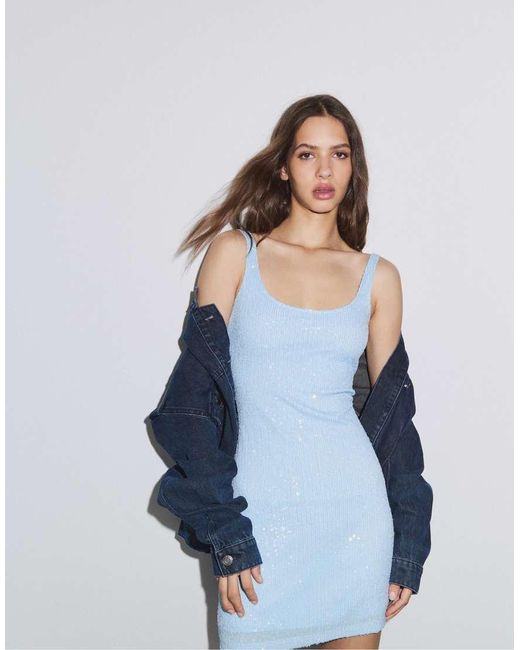 Stradivarius Blue Sequin Mini Dress
