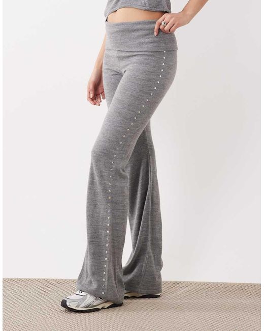 Mango White Studis Knitted Fold Over Trouser With Studs Co-Ord