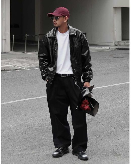 Bershka Black Boxy Leather Effect Jacke for men