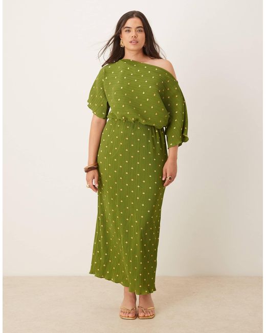 Never Fully Dressed Green Tilly Plisse Off Shoulder Midaxi Dress