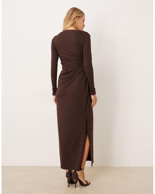 ASOS Natural Long Sleeve Drape Maxi Dress