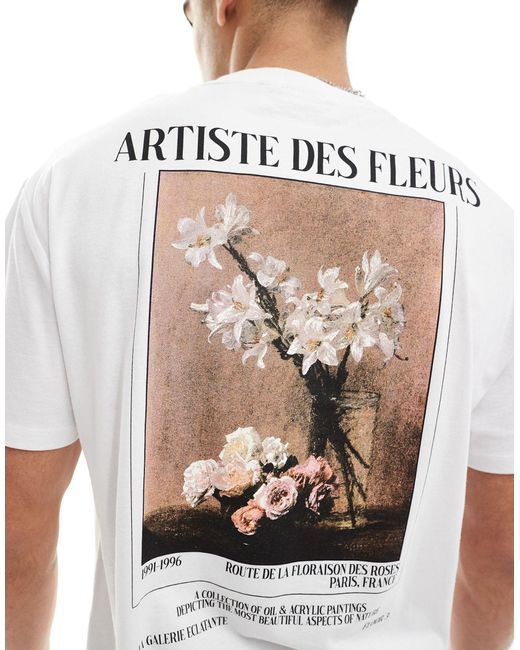 T-shirt comoda bianca con stampa di fiori sulla schiena di ASOS in White da Uomo