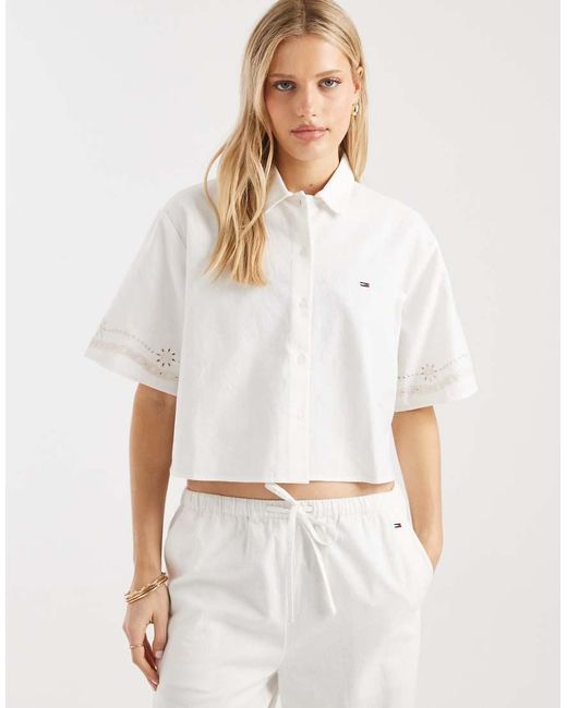 Tommy Hilfiger White Linen Shirt Co-Ord With Broderie Detail