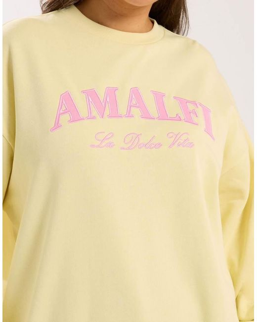 Yours Clothing Yellow 'Amalfi' Embroidered Slogan Sweatshirt