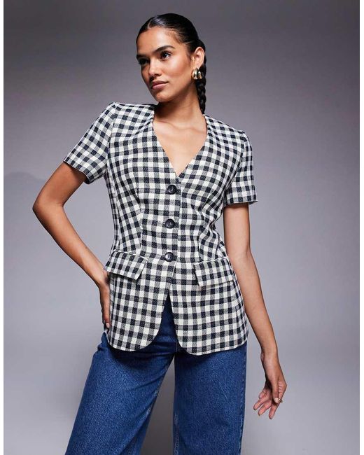 River Island Blue Gingham Short Sleeved Jacket