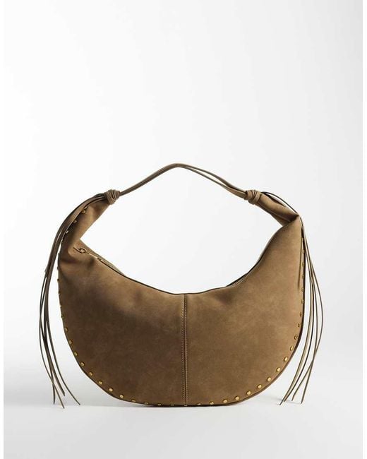 Gina Tricot Metallic Slouchy Faux Suede Shoulder Bag With Gold Stud Detail