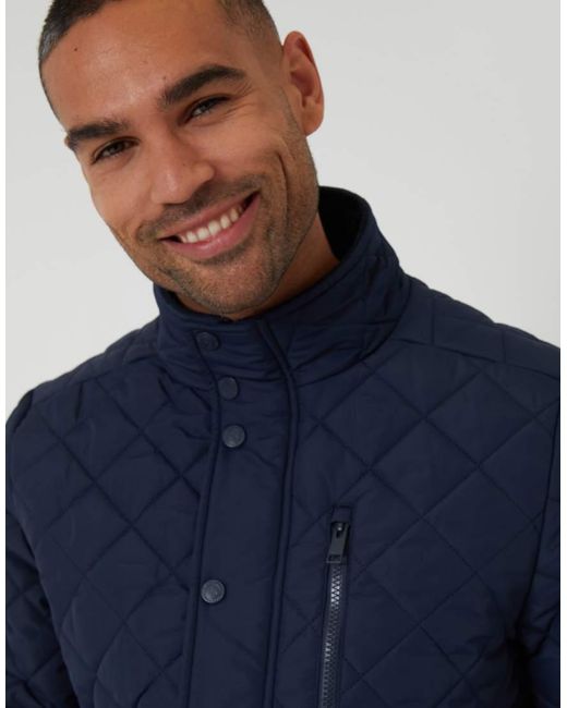 Threadbare Blue Showerproof Funnel Neck Quilted Jacket for men