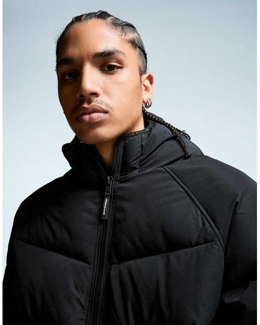 Bershka Black Puffer Jacket With Hood for men