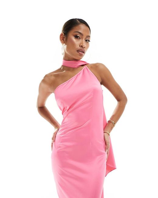 Kaiia Pink Satin Scarf Detail Maxi Dress