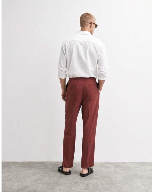 ASOS White Linen Rich Tailored Wide Leg Pull On Pants for men