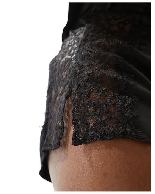 Ann Summers Black Ce Soir Satin And Lace Cami Shorts Set With Strappy Back Detail