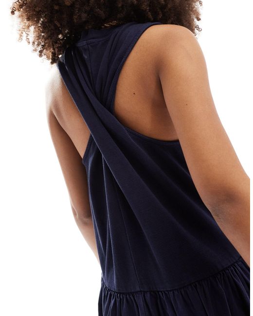 ASOS Blue Sleeveless Ribbed Bodice With Full Hem Maxi Dress