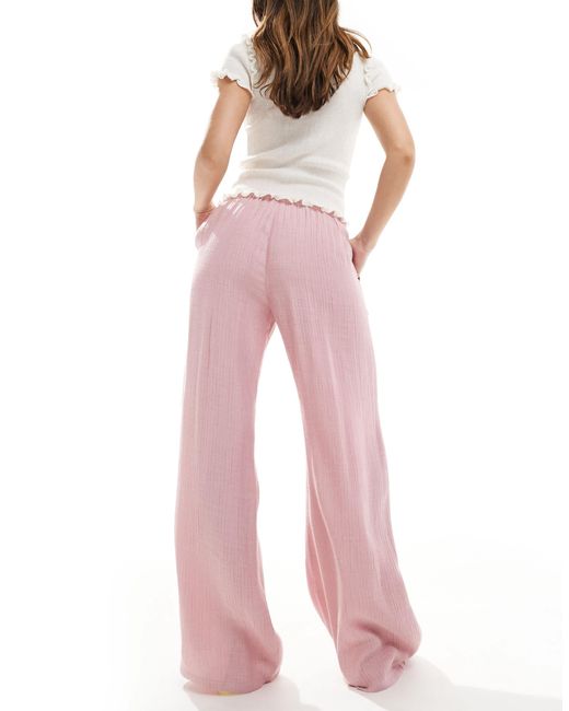 Stradivarius Pink Linen Look Pull On Crinkle Trouser