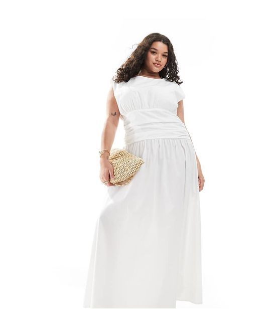 4th & Reckless White Dropped Waist Drape Detail Maxi Dress
