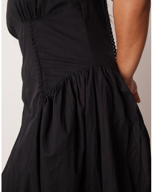 ASOS Black Asos design curve – es prärie-maxikleid mit eckigem ausschnitt und tief angesetzter taille
