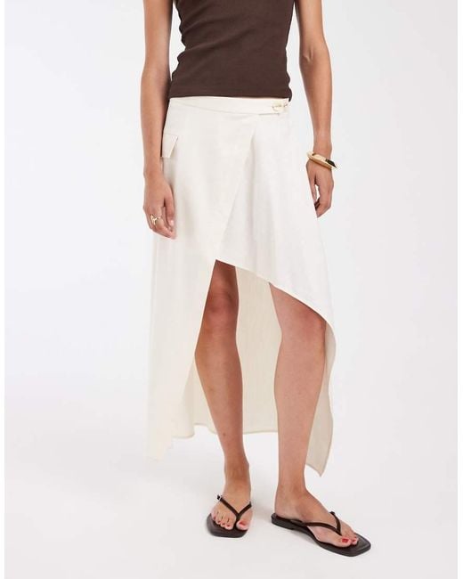 ASOS White Linen Look Tailored Asymmetric Skirt