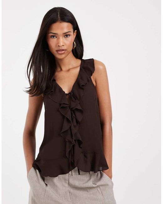 ONLY Black Ruffles Detail Tie Front Top