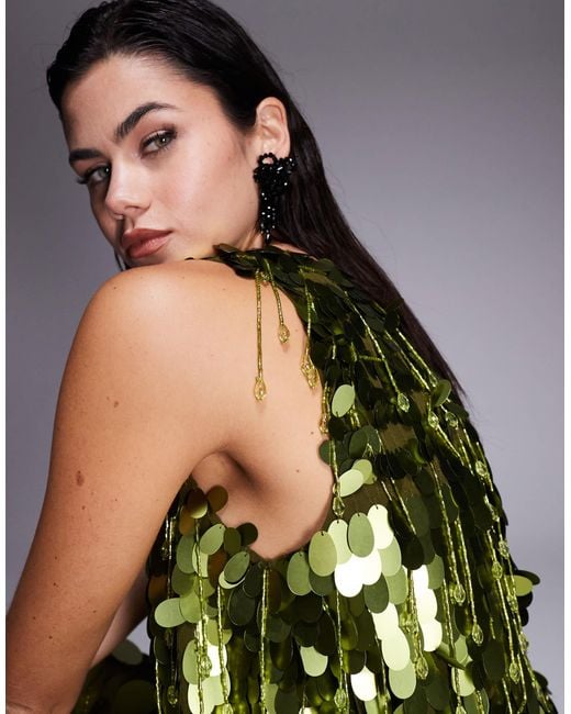 ASOS Green Dropped Slouchy Waist Embellished Mini Dress