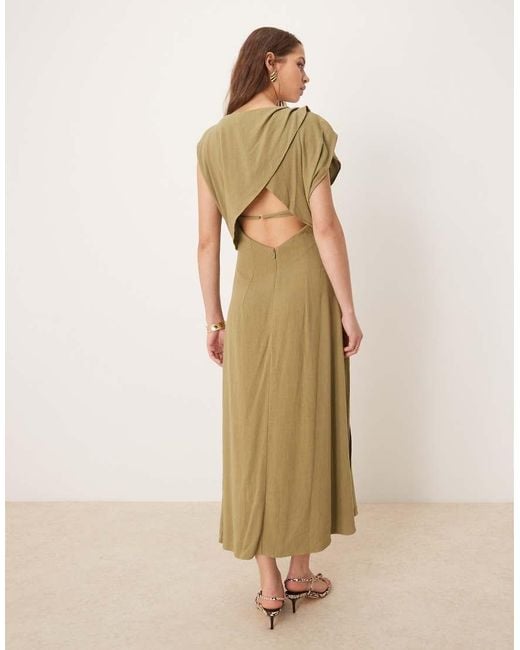 ASOS Linen Open Back Draped Waist Midi Dress in Green | Lyst UK ASOS Linen Open Back Draped Waist Midi Dress in Green | Lyst UK