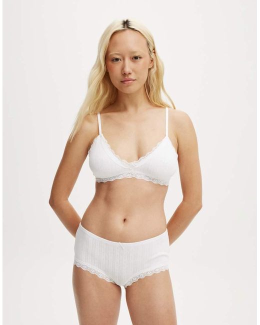 Cotton On White Cotton Lace Triangle Padded Bralette