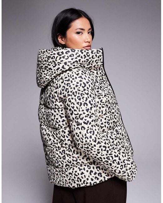 Barbour Gray Olivio Oversized Leopard Print Puffer Jacket