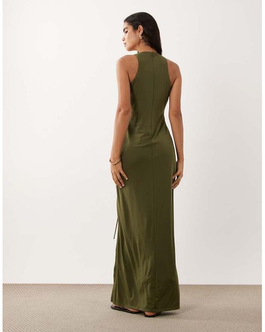Ralph Lauren Green Slash Neck With Thigh Spilt Maxi Dress