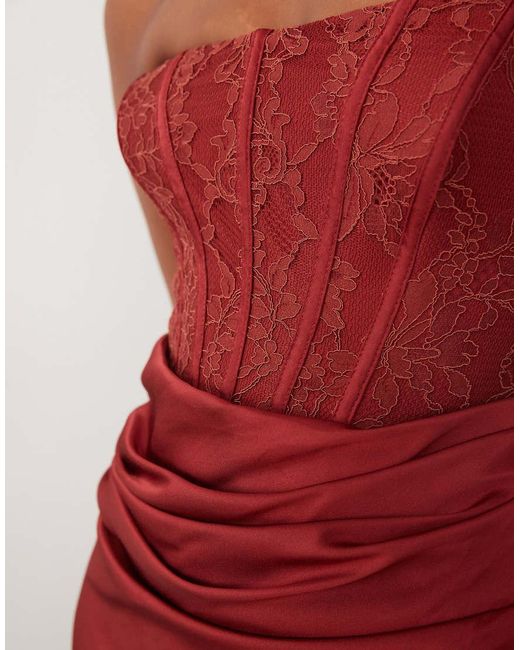 Forever New Red Lace Corset Drape Detail Satin Maxi Dress