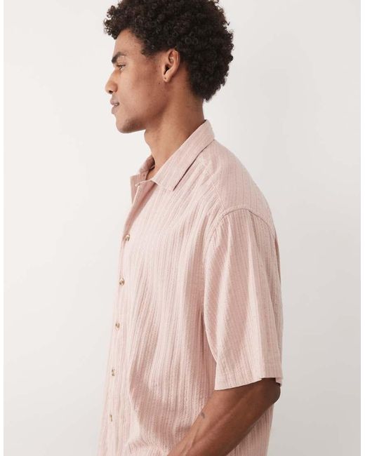ASOS Pink Boxy Oversized Revere Textured Shirt for men