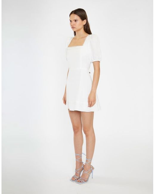 Glamorous White Square Neck Puff Sleeve Mini Dress