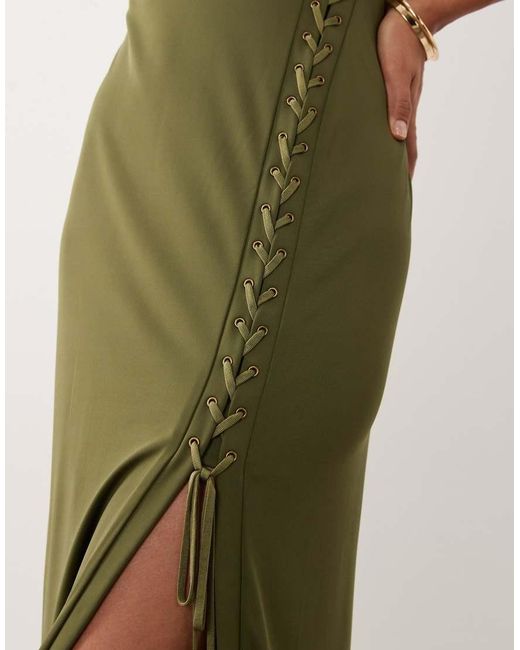 Ralph Lauren Green Slash Neck With Thigh Spilt Maxi Dress