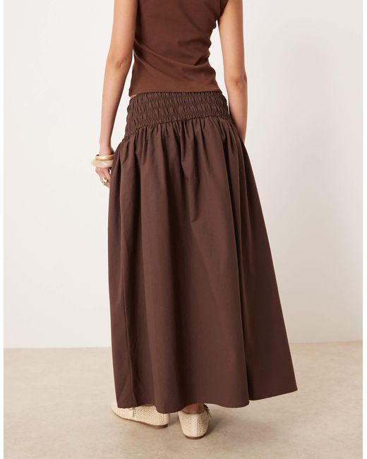 ASOS Brown Shirred Waist Maxi Skirt