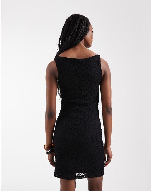 Vero Moda Black Stretch Floral Lace Sleeveless Slash Neck Mini Dress
