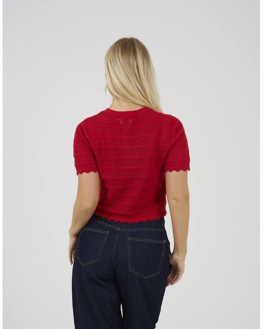 Brave Soul Red Short Sleeve Stitch Detail Crew Neck Cardigan