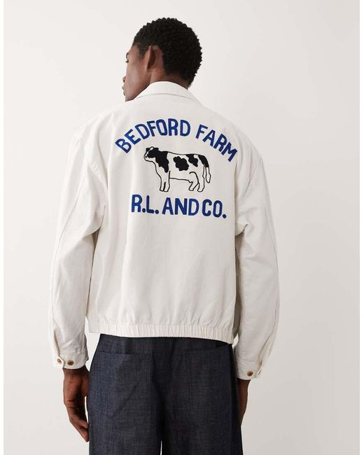 Polo Ralph Lauren White Cow Back Embroidery Harrington Jacket for men