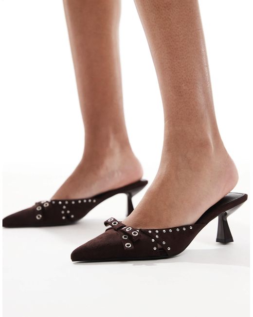 Raid Brown Tinsley Kitten Heeled Mules With Bows