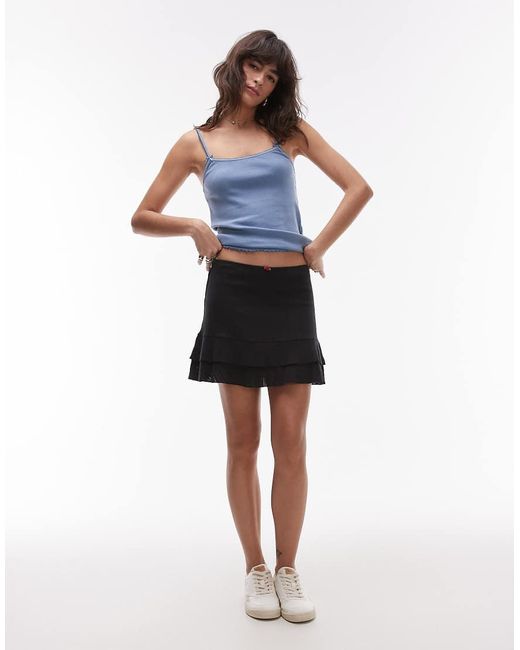 Tommy Hilfiger Black Pointelle Ruffle Mini Skirt