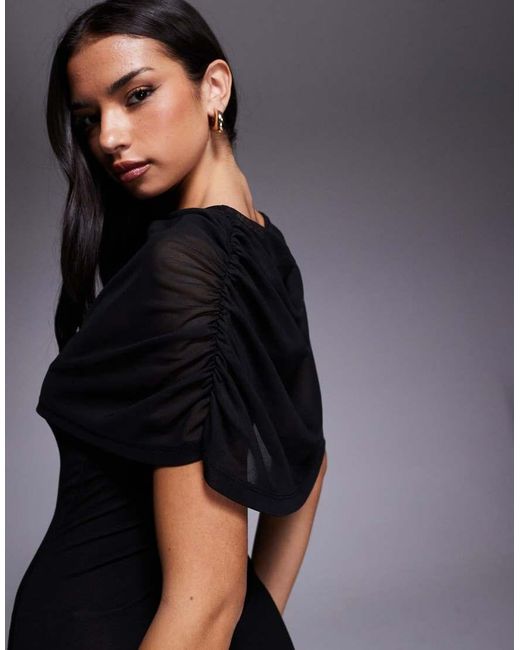 ASOS Black Mesh Cape Detail Maxi Dress