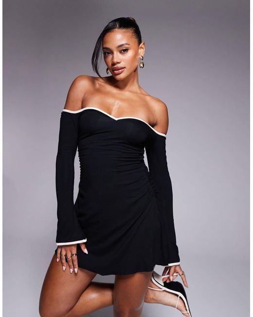 Oh Polly Stasia Contrast Sweetheart Jersey Mini Dress in Black | Lyst