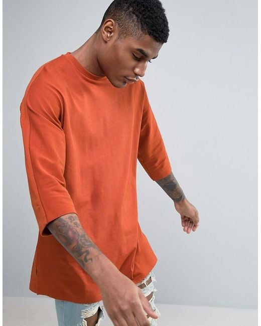 ASOS Oversized Long Sleeve T-shirt With 3/4 Sleeve In Heavyweight Jersey in  Orange for Men | Lyst