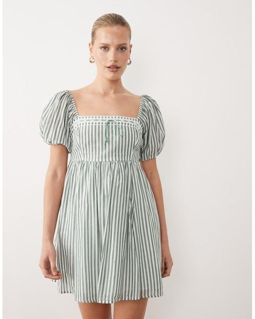 Abercrombie & Fitch Natural Puff Sleeve Mini Babydoll Dress